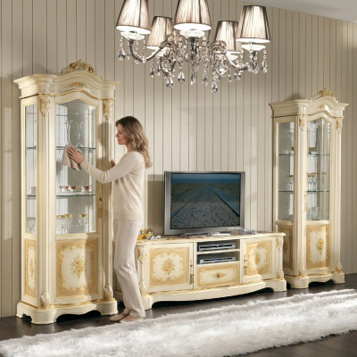Wunnzëmmer 2x Vitrine Wunnwand Schief Design TV Vitrinen Set 3tlg Schaf Neit