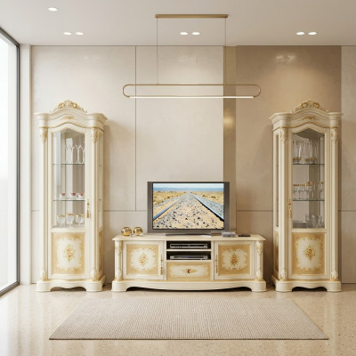 Wunnzëmmer 2x Vitrine Wunnwand Schief Design TV Vitrinen Set 3tlg Schaf Neit