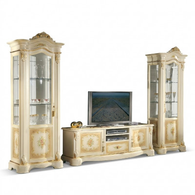 Wunnzëmmer 2x Vitrine Wunnwand Schief Design TV Vitrinen Set 3tlg Schaf Neit