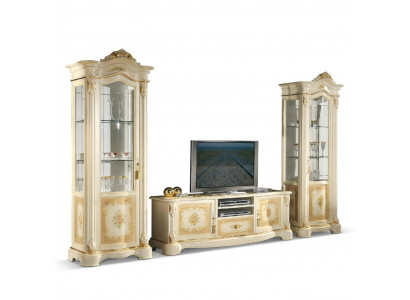Wunnzëmmer 2x Vitrine Wunnwand Schief Design TV Vitrinen Set 3tlg Schaf Neit