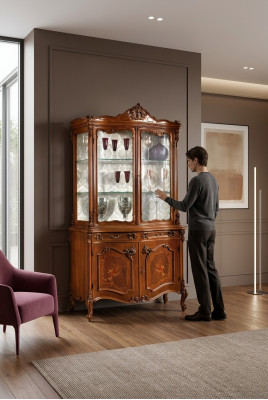 Vitrine Iesszëmmer Kommod Echtholz Schréin Italienesch Miwwelen Glas Schaf Neio.