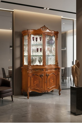 Vitrine Iesszëmmer Kommod Echtholz Schréin Italienesch Miwwelen Glas Schaf Neio.