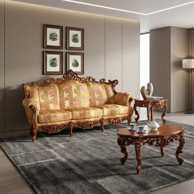 Klassescht Dräisëtzert Sofa + Dëschset Klassescht Italienesch Miwwelen 2stéck