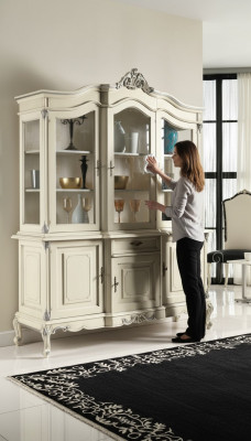 wéiss Vitrine Italienesch Luxus Miwwelen Vitrinen Anrichte Schaf Glas Schief