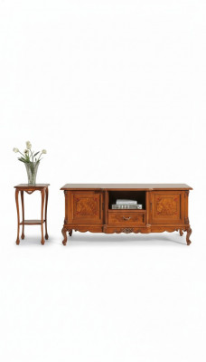 TV Sideboard Lowboard Schaf RTV Wunnzëmmer Dësch Holzmiwwel + Couchtisch nei