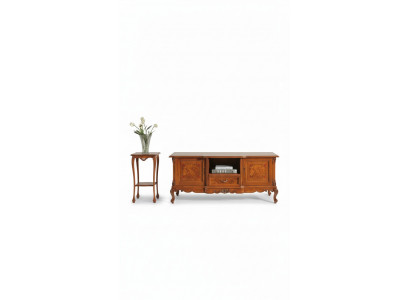TV Sideboard Lowboard Schaf RTV Wunnzëmmer Dësch Holzmiwwel + Couchtisch nei