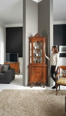 Schief Schief Glas Vitrine Massivholz Vitrine Wunnzëmmer Miwwelen Anrichte