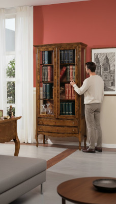 Wunnzëmmer Vitrine Schaf Bicher Regal Anrichte Klassesch Miwwelen Regaler Holz