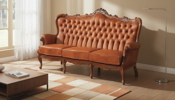 Luxus 3-Sëtzer-Sofa 3-Sëtzer-Sofa aus brongem Lieder Art déco Stil Miwwel Lieder