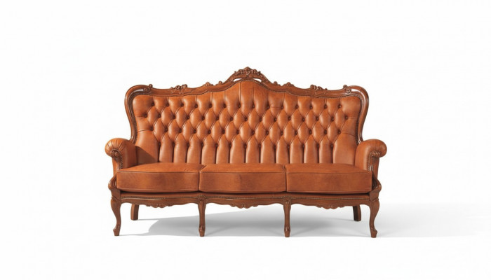 Luxus 3-Sëtzer-Sofa 3-Sëtzer-Sofa aus brongem Lieder Art déco Stil Miwwel Lieder