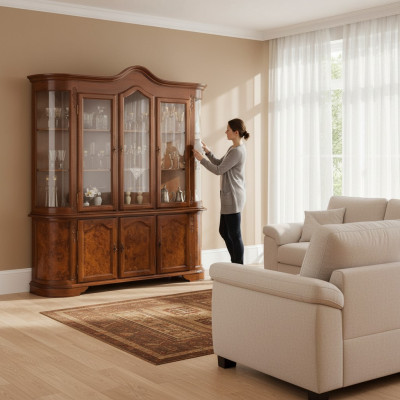 Anrichte Braun Vitrin Glasschaf Miwwel Sideboard Schief Vitrinen Schief