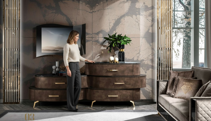Lowboard RTV TV Schaf Dësch Wunnzëmmer Kommode Sideboard Holz Modern Miwwelen