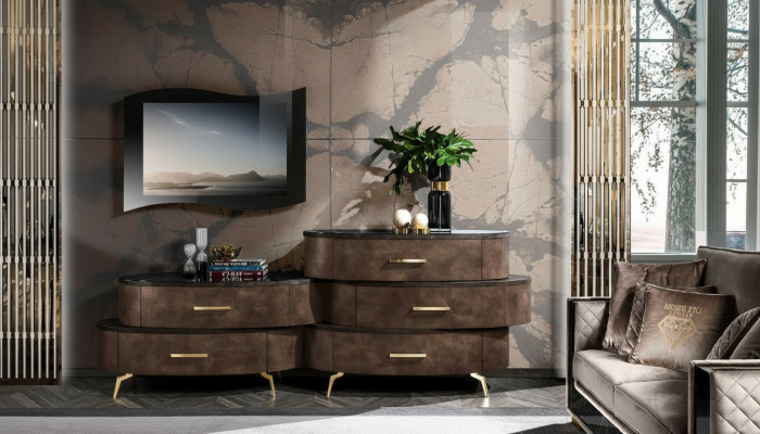 Lowboard RTV TV Schaf Dësch Wunnzëmmer Kommode Sideboard Holz Modern Miwwelen