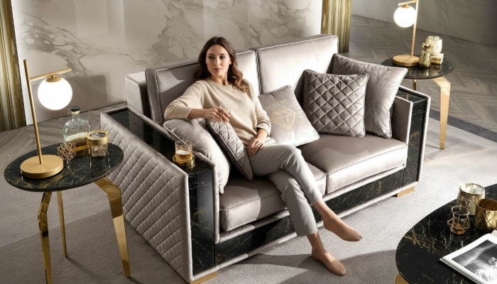 Zweesëtzeger Sofa Modern Design Polster Textil Sofas Sëtz Miwwelen Wunnlandschaft Gro