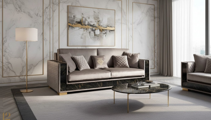 Luxus Sofa 3 Sëtzer Modernen Design Polster Textil Sofae Sëtz Italienesch Miwwelen