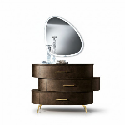 Kommode mat Spigel Kommoden Schlofzëmmer Schaf Holz Modern Design Brong Set