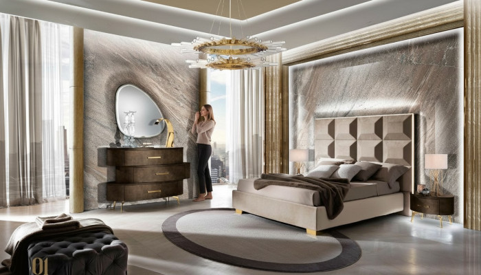 Luxus Set 5-Deeler Schlofzimmer Bett Nuetsschaf Kommoud Spigel Garnitur Duebel Nei