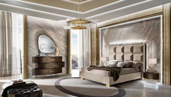 Luxus Set 5-Deeler Schlofzimmer Bett Nuetsschaf Kommoud Spigel Garnitur Duebel Nei