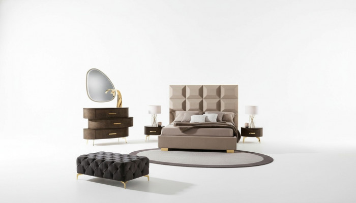 Luxus Set 5-Deeler Schlofzimmer Bett Nuetsschaf Kommoud Spigel Garnitur Duebel Nei