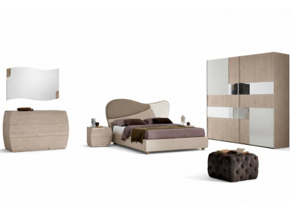 Set 6-Stéck Schlofkummer Bett Nuetsdësch Kommode Spigel Schaf Garnitur