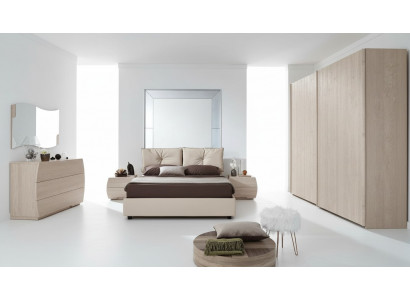 Luxus Set 6-tlg. Schlofzëmmer Bett Nuetsdësch Kommode Spigel Kleederschaf Nei