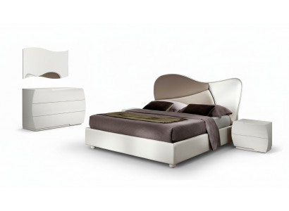 Schlofkummer Bett Nuetsdësch Kommoud Spigel Garnitur Wäiss Modern Luxus Set 5tlg