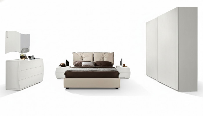 Luxus Set 6-Stéck Schlofzëmmer Bett Nopersdësch Kommode Spigel Kleederschaf Holz