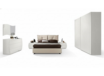Luxus Set 6-Stéck Schlofzëmmer Bett Nopersdësch Kommode Spigel Kleederschaf Holz