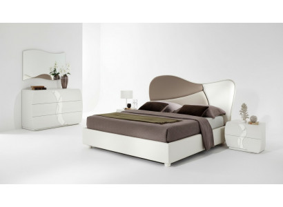 Schlofzëmmer Bett Nuetsdësch Kommode Spigel Luxus Garnitur Duebel Set 5 Stécker. Nei