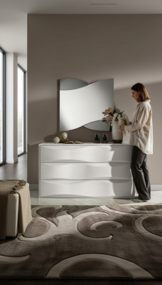 Luxus Set Kommode mat Spigel Kommoden Konsole Garnitur Holz Modern Design Wäiss