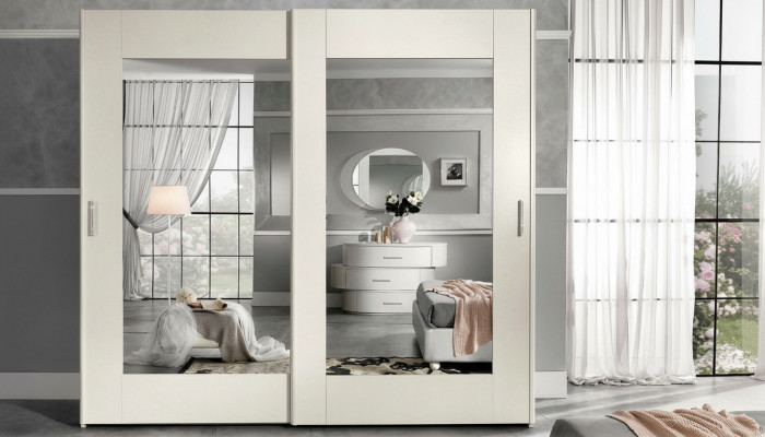Luxus Kleederschaf mat Schiebetüren Schlofkummer Schaf Schief Hëlz Modern
