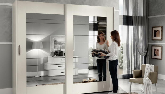 Luxus Kleederschaf mat Schiebendieren Schlofschaf Schaf Schief Holz Modern
