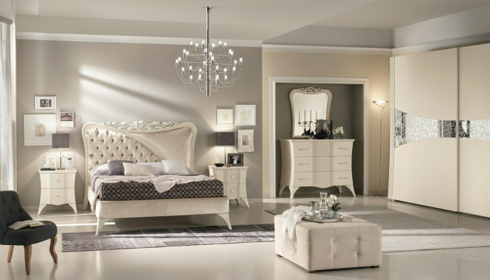 Schlofkummer Bett Nuetsdësch Konsole Kleederschaf Modern Holz Luxus Set 6 Deeler.