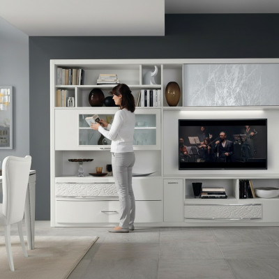 Wunnwand RTV Wand Schaf Sideboard Fernseh Kommode Holz Design Modern Miwwel Nei