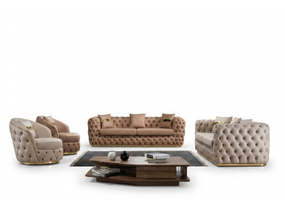 Chesterfield Sofa Garnitur 3+3+1+1 Sëtzer Garnitur Sofa Fauteuil Sofasen Lieder Beige