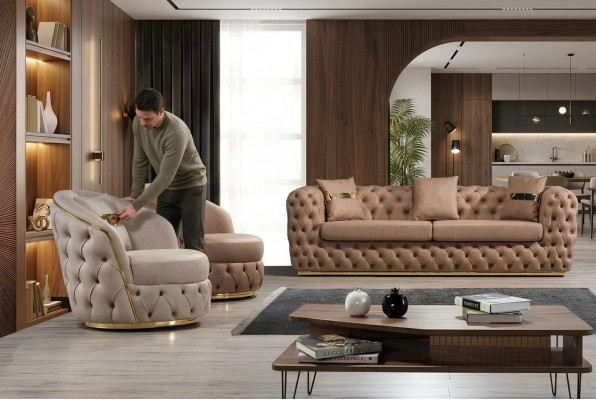 Luxus Chesterfield Sofagarnitur 3+1+1 Sëtzer Garnitur Sofa Sëtz Sofas Lieder