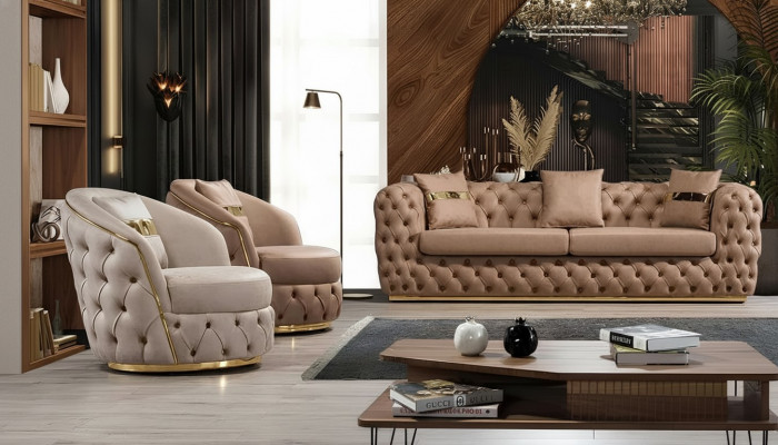 Luxus Chesterfield Sofagarnitur 3+1+1 Sëtzer Garnitur Sofa Sëtz Sofas Lieder
