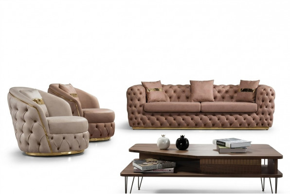 Luxus Chesterfield Sofagarnitur 3+1+1 Sëtzer Garnitur Sofa Sëtz Sofas Lieder