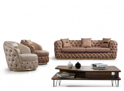 Luxus Chesterfield Sofagarnitur 3+1+1 Sëtzer Garnitur Sofa Sëtz Sofas Lieder
