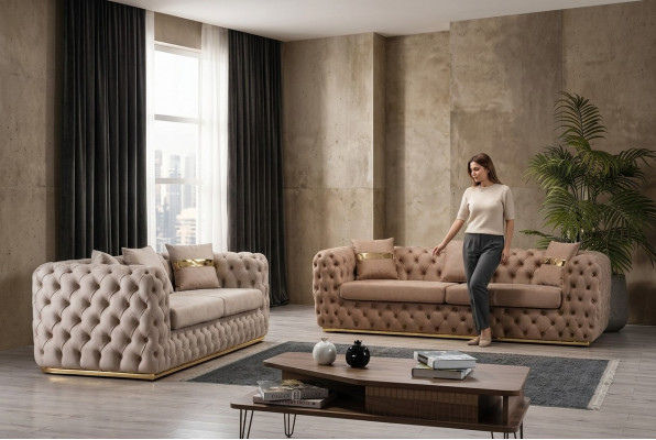 Polstergarnitur Sofagarnitur 3+3 Sëtzer Chesterfield Luxus Garnitur Sofas Lieder