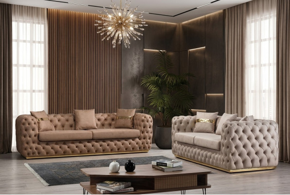 Polstergarnitur Sofagarnitur 3+3 Sëtzer Chesterfield Luxus Garnitur Sofas Lieder