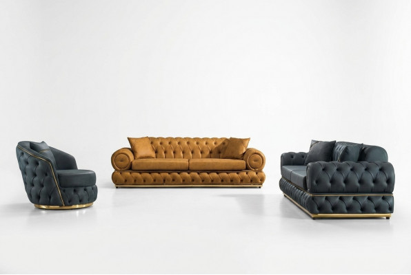Luxus Chesterfield Sofagarnitur 3+3+1 Sëtzer Garnitur Sofa Fauteuil Sofas Lieder