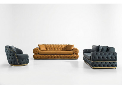 Luxus Chesterfield Sofagarnitur 3+3+1 Sëtzer Garnitur Sofa Fauteuil Sofas Lieder