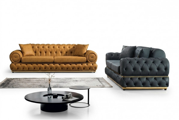 Luxus Garnitur Chesterfield Sofagarnitur 3+3 Sëtzer Sofa Fauteuil Sofas Lieder 2tlg