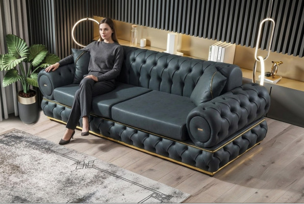 Sofa 3 Sëtzer Chesterfield Polstersofas Dräisëtzer Lieder Wunnzëmmer Blo Miwwelen