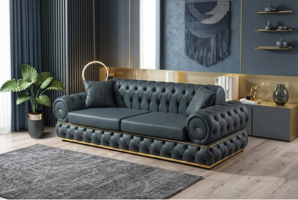 Sofa 3 Sëtzer Chesterfield Polstersofas Dräisëtzer Lieder Wunnzëmmer Blo Miwwelen