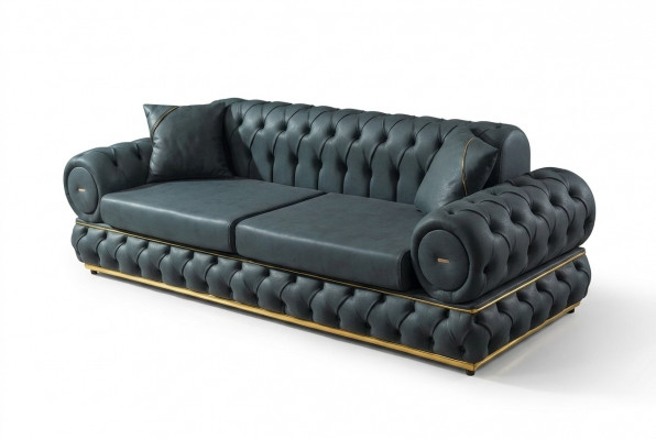 Sofa 3 Sëtzer Chesterfield Polstersofas Dräisëtzer Lieder Wunnzëmmer Blo Miwwelen