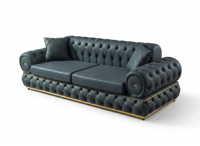 Sofa 3 Sëtzer Chesterfield Polstersofas Dräisëtzer Lieder Wunnzëmmer Blo Miwwelen