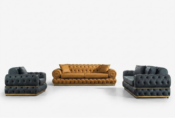 Soffagarnitur 3+3+1 Sëtzer Garnitur Soffa Fautteuil Soffaen Lieder Luxus Chesterfield