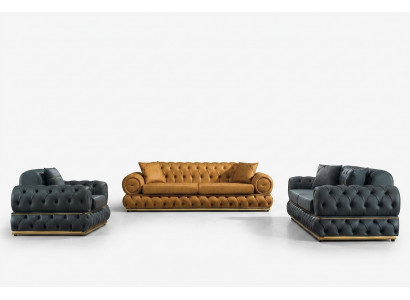 Soffagarnitur 3+3+1 Sëtzer Garnitur Soffa Fautteuil Soffaen Lieder Luxus Chesterfield